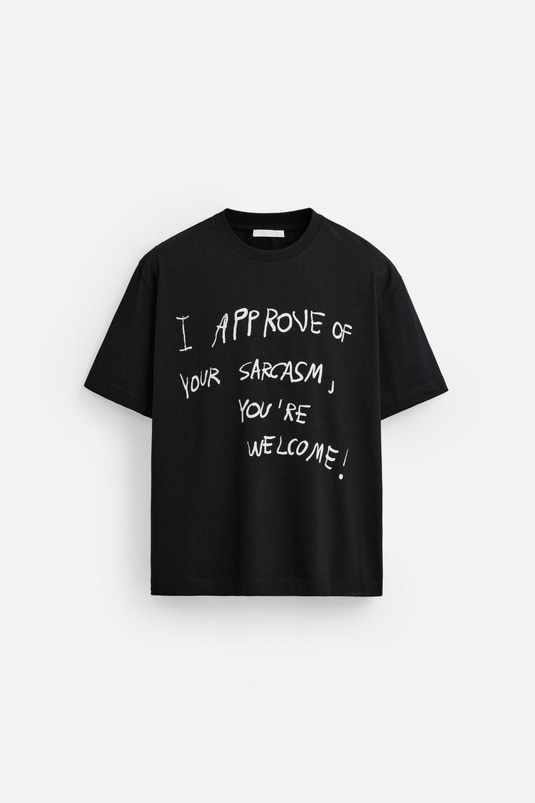 Zara Relaxed Fit Text Print T-Shirt – Black