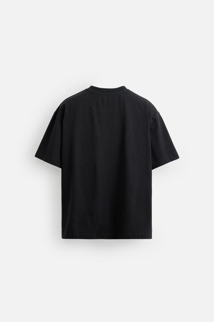 Zara Relaxed Fit Text Print T-Shirt – Black