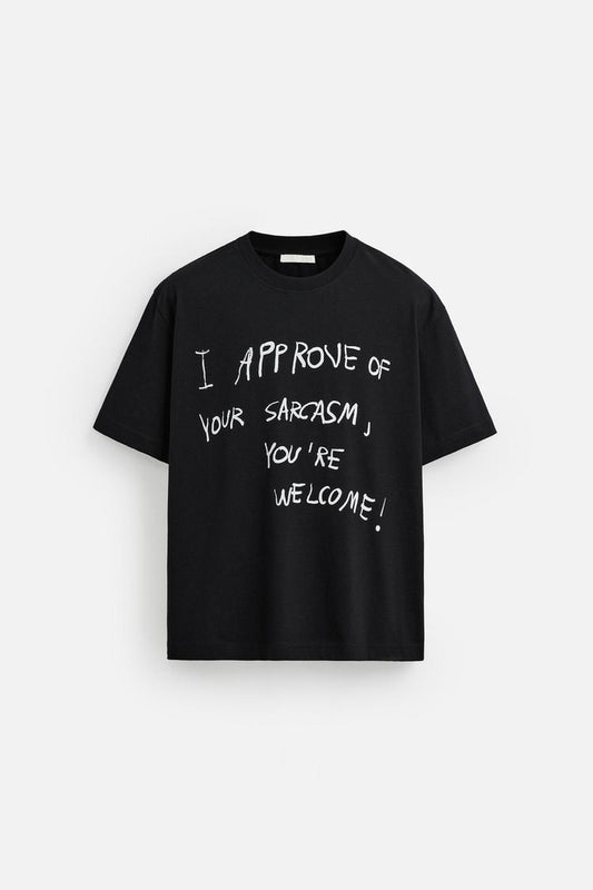 Zara Relaxed Fit Text Print T-Shirt – Black