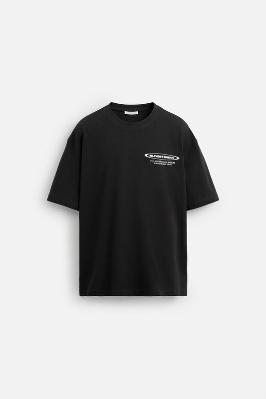 Zara Relaxed Fit Text Print T-Shirt – Black